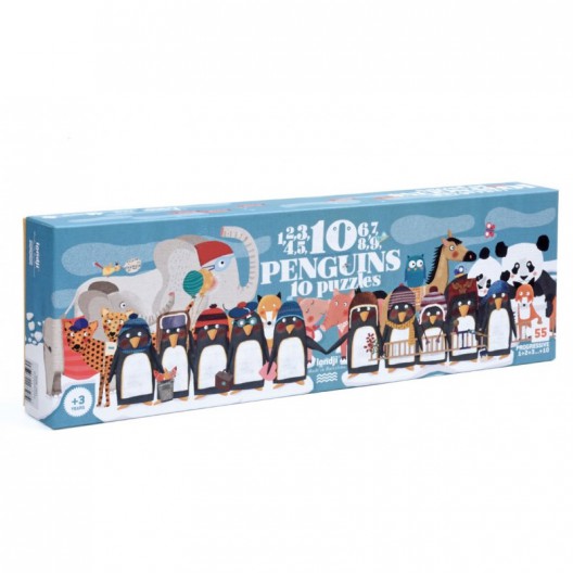 1, 2, 3...10 Pingüinos puzzle progresivo - 55 pzas.