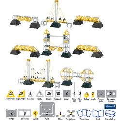 Kit Polydron Bridges de 134 peces plàstiques grogues i negres per muntar variades estructures i models de ponts escolars.