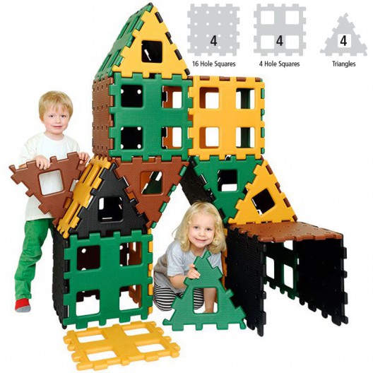 Polydron XL set 1 básico de 12 piezas colores naturales - juguete de formas geométricas