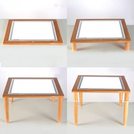 Mesa de Luz Led  60 x 60 con marco y patas de madera