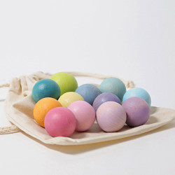 12 Bolas de madera macizas de colores pastel en bolsa de algodón