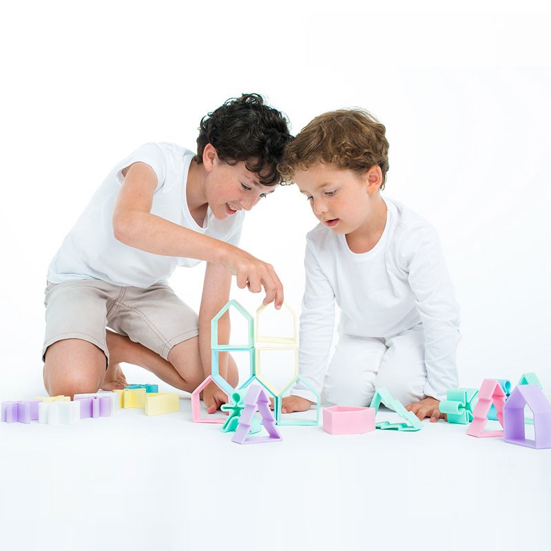 dëna 6 Kids + 6 Houses Pastel - muñecos y casas de silicona