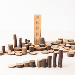 Eco Blocks Kit Matemático - bloques de madera natural con corteza en bolsa de algodón