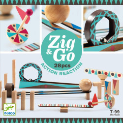 Zig & Go - Joc de fusta de construcció i reacció en cadena 28 peces