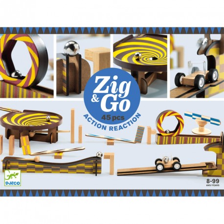 Zig & Go - Joc de fusta de construcció i reacció en cadena 45 peces