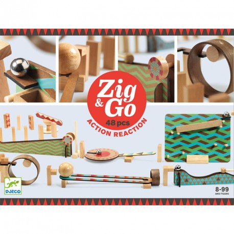 Zig & Go - Juego de madera de construcción y reacción en cadena 48 piezas
