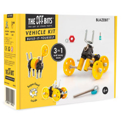 OFFBITS Kit Vehículo Amarillo 3 en 1con SuperTool Blazebit - juguete de construcción con piezas de repuesto
