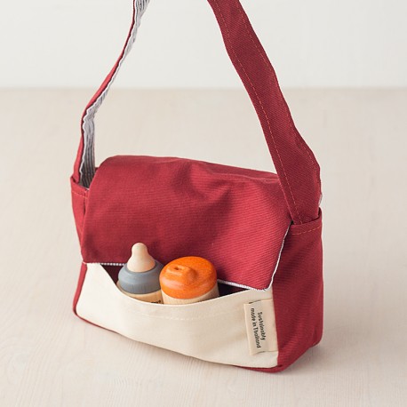 Bolso con set de alimentación muñecos - juguete de tela y madera