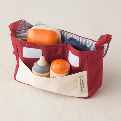 Bolso con set de alimentación muñecos - juguete de tela y madera