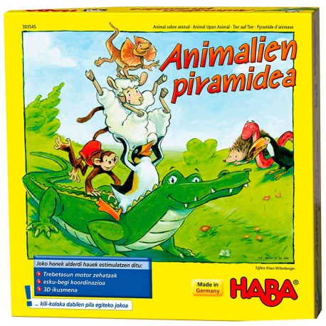 Animalien Piramidea (Animal sobre animal) versió euskera - joc d'habilitat de fusta per a 2-4 jugadors