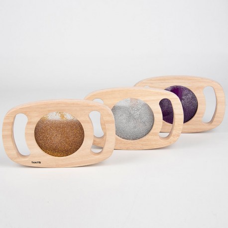 Set de tres panells sensorials de fusta amb purpurina