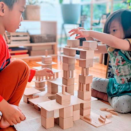 16 bloques básicos de madera natural - Just Blocks - juguete de madera
