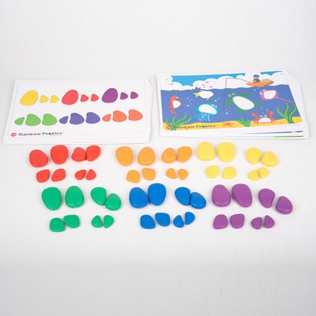48 piedras tambaleantes de goma en colores arco iris con plantillas - Set de Actividades