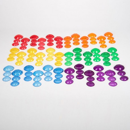 108 conchas táctiles de colores transparentes con guía de actividades