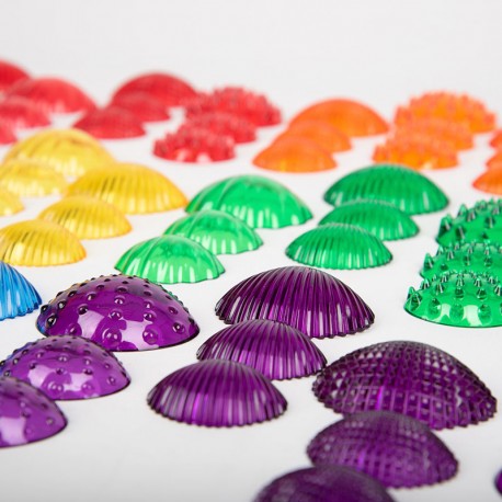 108 conchas táctiles de colores transparentes con guía de actividades
