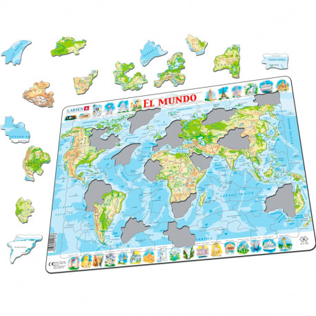 Puzle Educativo Larsen 80 piezas - Mapa El Mundo Físico (catalán)