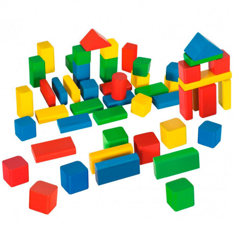 Caja de 50 bloques de madera de colores con tapa para encajar