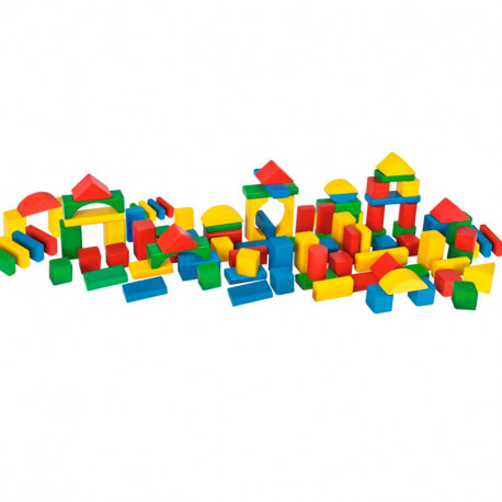 Caja de 100 bloques de madera de colores con tapa para encajar