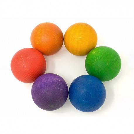 6 bolas de madera en colores arco iris