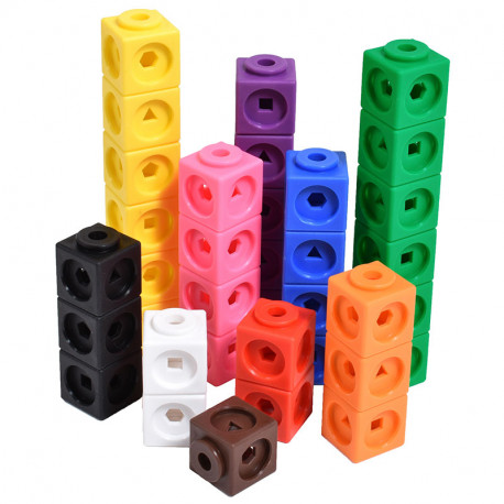 Cubs encaixables matemàtics amb formes geomètriques 2x2cm en 10 colors - 100 o..
