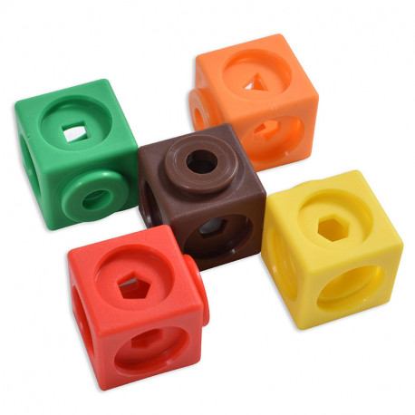 Cubs encaixables matemàtics amb formes geomètriques 2x2cm en 10 colors - 100 o..