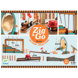Zig & Go Music - Juego de madera de construcción y reacción en cadena 52 piezas