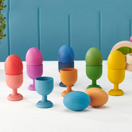 Copas para Huevos Arco Iris - 7 piezas de madera
