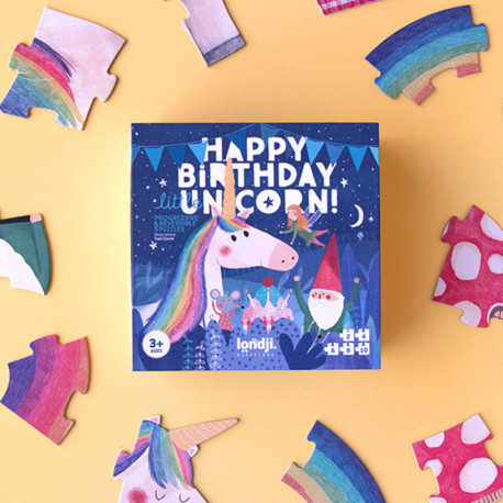 5 puzles progresivos reversibles Happy Birthday Unicorn - 2 a 10 piezas