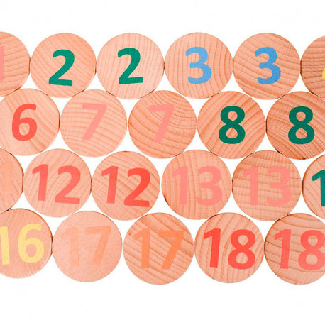 20 parells de fitxes de fusta amb números de l'1 al 20.