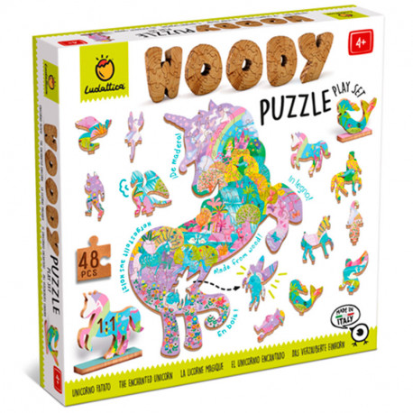 Woody Puzzle Unicornio -  puzle de madera de 48 piezas