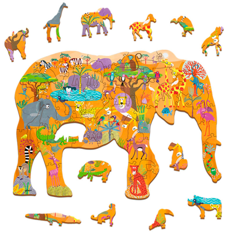 Woody Puzzle Elefante - puzle de madera de 48 de Ludattica - envío 24/48 h- kinuma.com tienda
