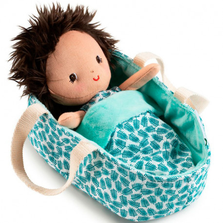 Bebé Ari muñeca de tela en capazo - 22 cm