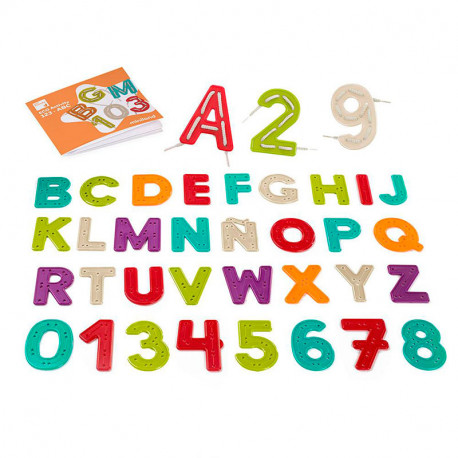 Miniland Activity 123-ABC - juego para coser letras y números con cordones