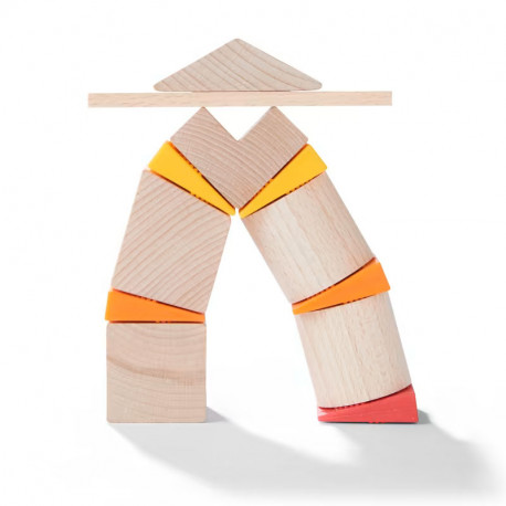 Torres Inclinadas y Bolas - Juego de composición de madera 3D con plantillas - 35 piezas