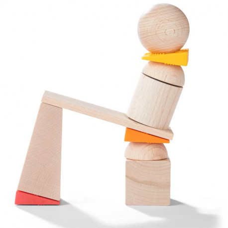 Torres Inclinadas y Bolas - Juego de composición de madera 3D con plantillas - 35 piezas
