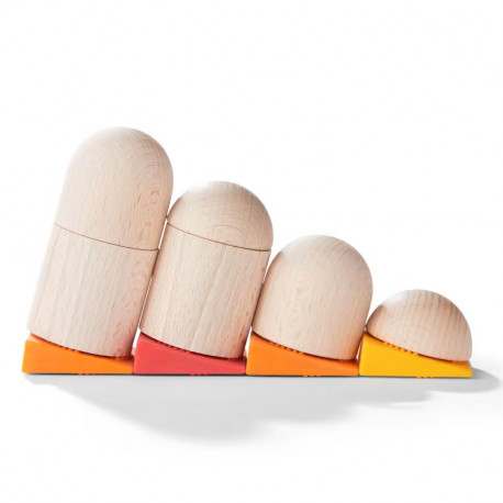 Torres Inclinadas y Bolas - Juego de composición de madera 3D con plantillas - 35 piezas