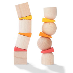 Torres Inclinadas y Bolas - Juego de composición de madera 3D con plantillas - 35 piezas