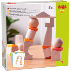 Torres Inclinadas y Bolas - Juego de composición de madera 3D con plantillas - 35 piezas
