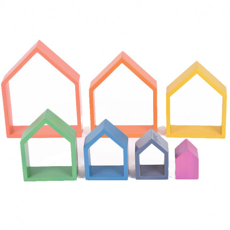 Set de casas arquitectónicas Arco Iris - 7 piezas de madera