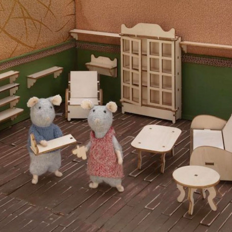 Kit muebles de madera Salón Comedor DIY para La casa de los Ratones