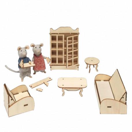 Kit muebles de madera Salón Comedor DIY para La casa de los Ratones