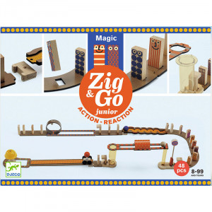 Zig & Go JUNIOR Magic - Juego de madera de construcción y reacción en cadena 43 piezas