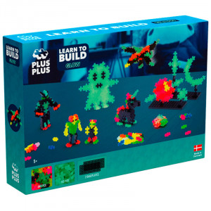 Plus-Plus Mini Learn to Build GLOW 500 piezas - juguete de construcción que brilla en la oscuridad