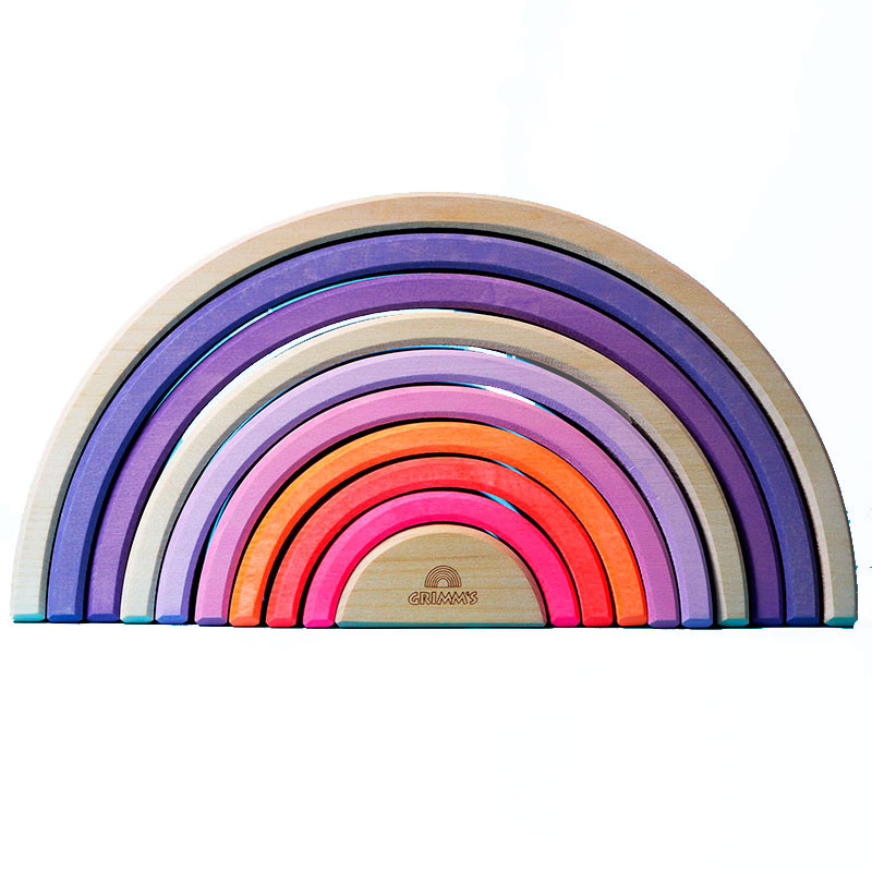 Arco Iris Waldorf de madera - Neón Rosa con 10 piezas