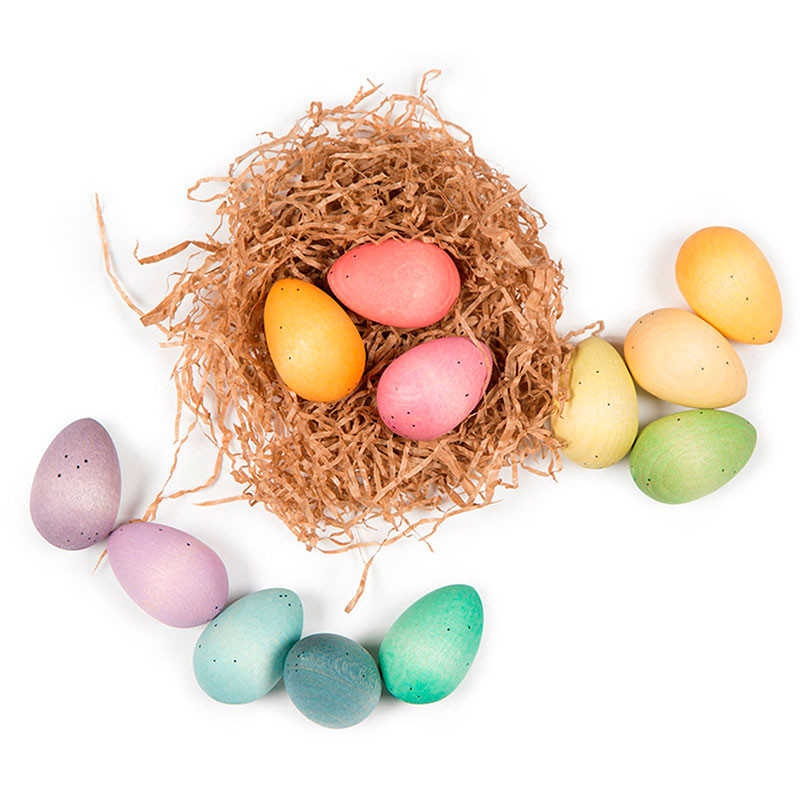 Happy Eggs - 12 piezas en forma de huevo de madera colores arcoiris