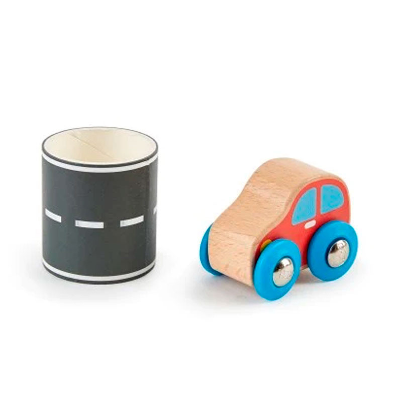 Tape & Roll Car - Coche de madera y carretera adhesiva
