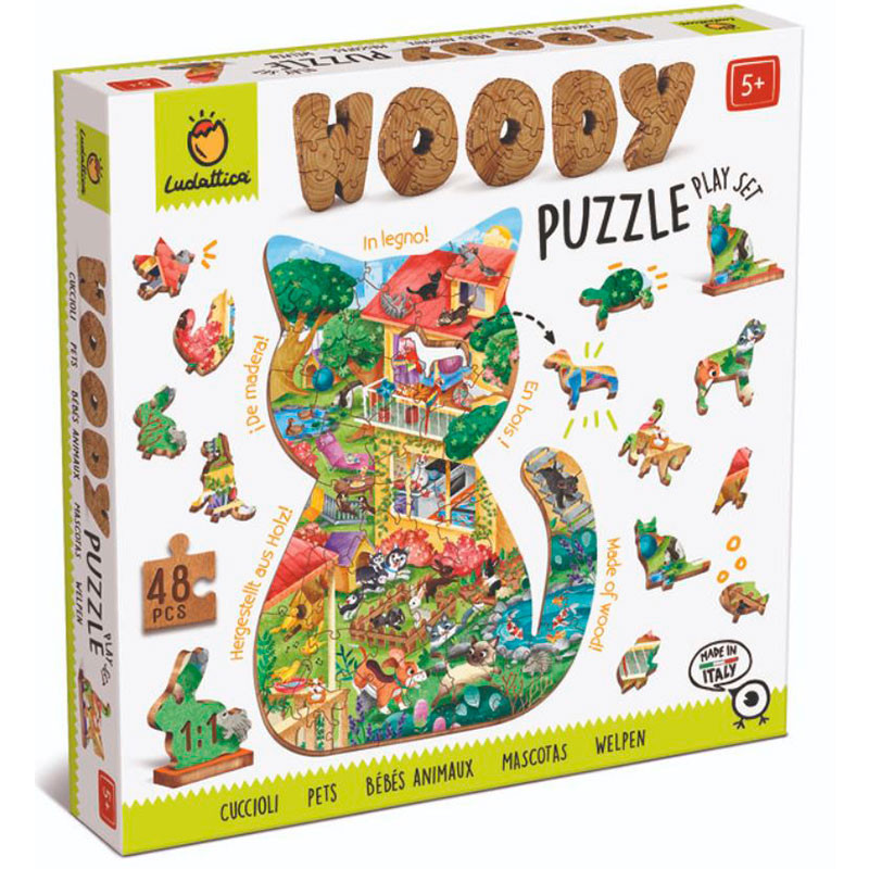 Woody Puzzle Mascotas - puzle de madera de 48 piezas