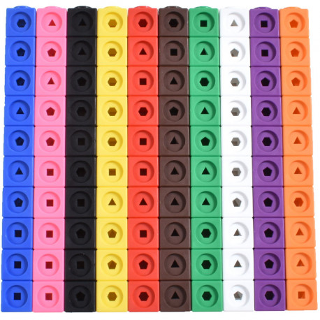 Cubs encaixables matemàtics amb formes geomètriques 2x2cm en 10 colors - 100 o..