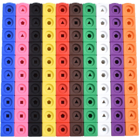 Cubos encajables matemáticos con formas geométricas 2x2cm en 10 colores - 100 u.