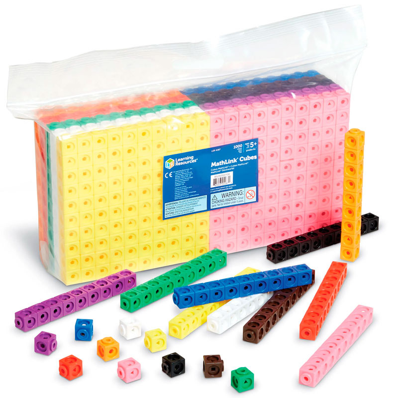 MATHLINK CUBES - 1000 Cubos encajables matemáticos con formas geométricas 2x2cm en 10 colores - Set para el aula